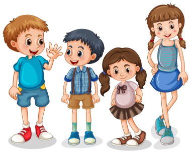Beyaz arka plandaki mutlu kızlar ve oğlanlar