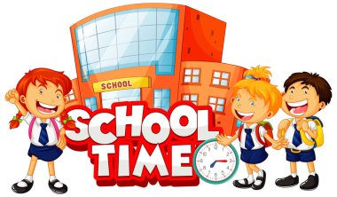 Beyaz arkaplan illüstrasyonunda kelime okulu için yazı tipi tasarımı