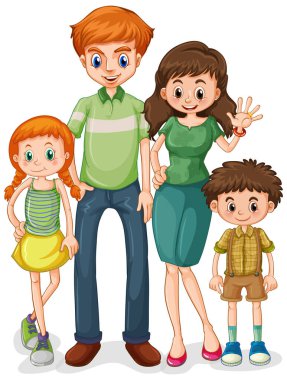 Beyaz arkaplan resimlerinde ebeveynleri ve çocukları olan aile üyeleri