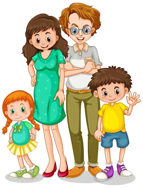 Familia Feliz Con Padres Hijos Sobre Fondo Blanco Ilustración — Vector de stock
