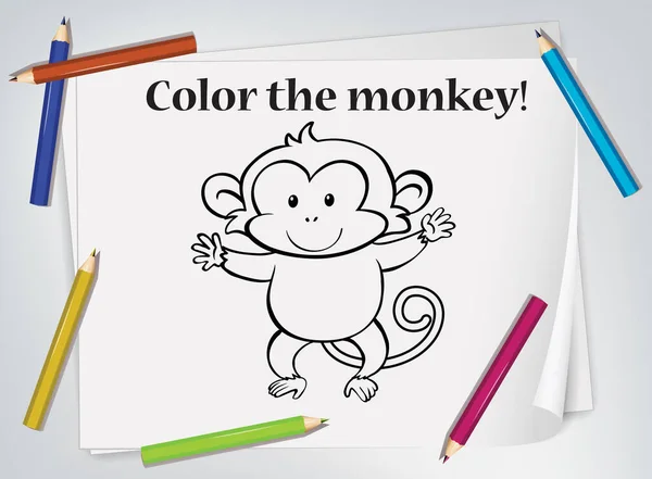 Children Monkey Coloring Worksheet Illustration — Stock Vector
