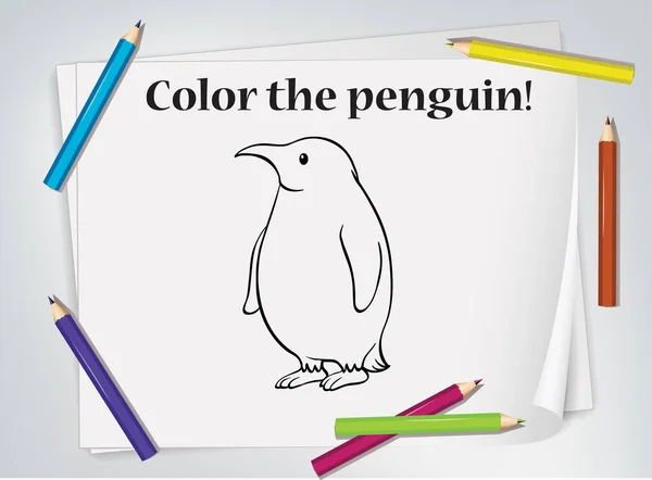 ペンギンのぬり絵ワークシートイラスト — ストックベクタ