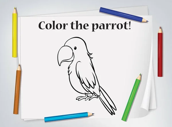 Children Parrot Coloring Worksheet Illustration — Stock Vector