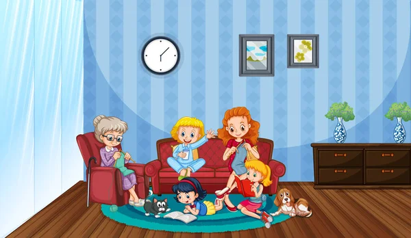 Familia Feliz Sala Estar Ilustración — Vector de stock