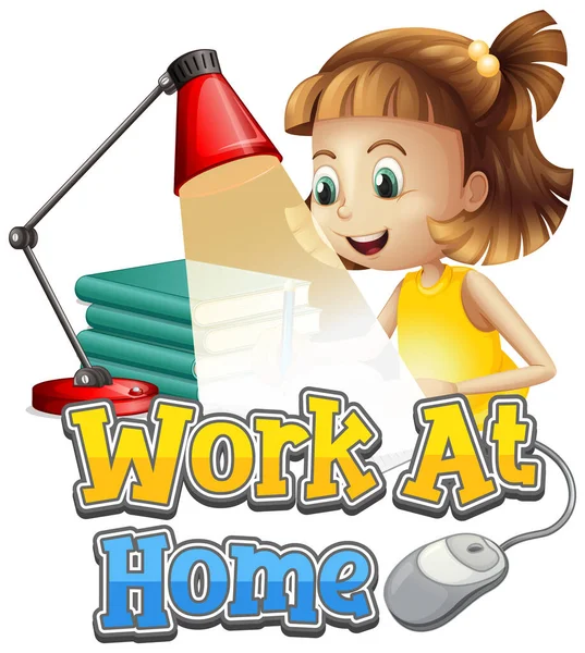 Schriftdesign Für Die Arbeit Von Hause Aus Mit Mädchen Die — Stockvektor