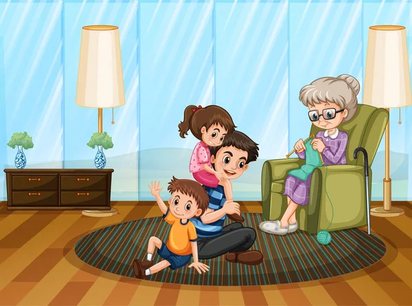 Escena Con Personas Familia Relajándose Casa Ilustración — Archivo Imágenes Vectoriales