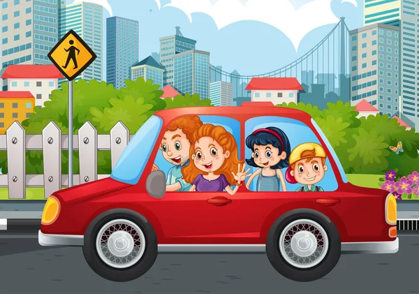 Szczęśliwa Rodzina Ilustracji Samochodu — Wektor stockowy