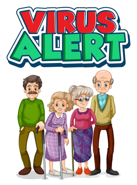 Oude Mensen Karakter Met Virus Alert Tekst Illustratie — Stockvector