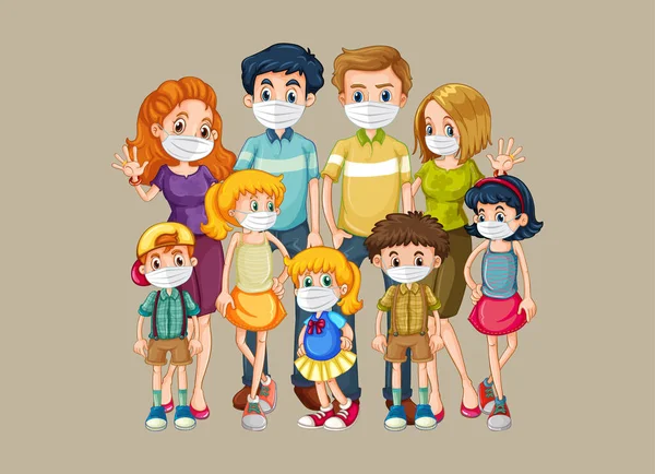 Miembro Familia Con Máscara Ilustración — Vector de stock