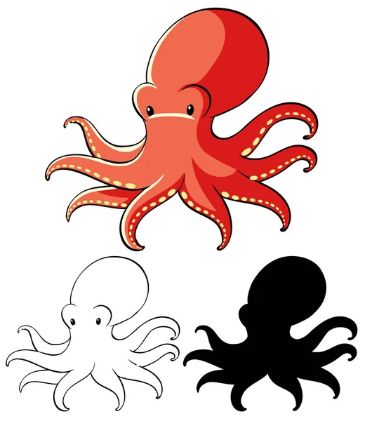 Set Octopus Cartoon Illustration — Stock Vector