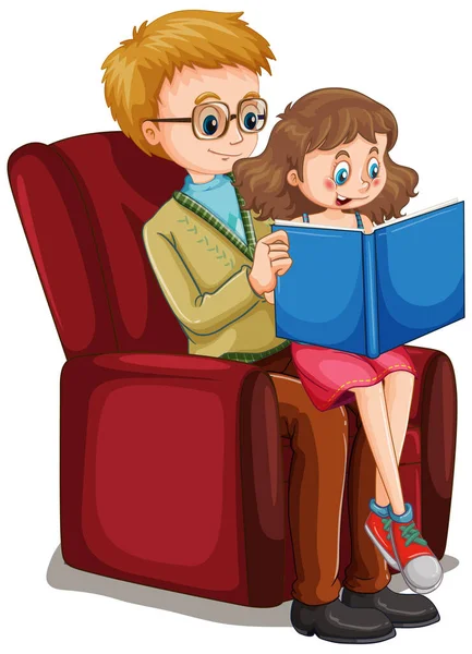 Πατέρας Ανάγνωση Ιστορία Στο Κοριτσάκι Λευκό Φόντο Εικονογράφηση — Διανυσματικό Αρχείο