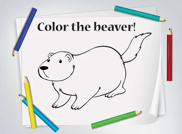 Children Beaver Coloring Worksheet Illustration — Stock Vector
