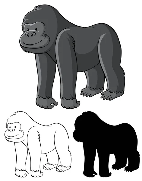 Set Gorilla Cartone Animato Illustrazione — Vettoriale Stock