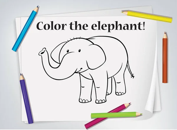 Kinder Elefant Färbung Arbeitsblatt Illustration — Stockvektor