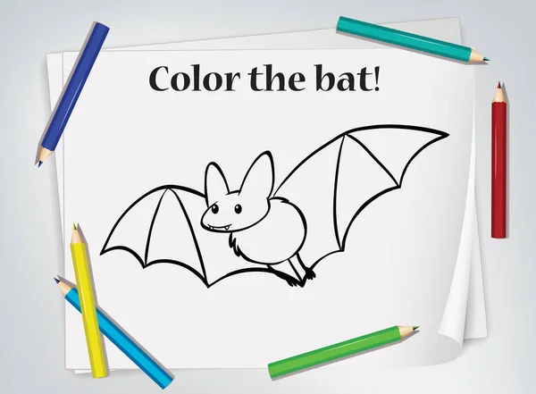 Children Bat Coloring Worksheet Illustration — Stock Vector