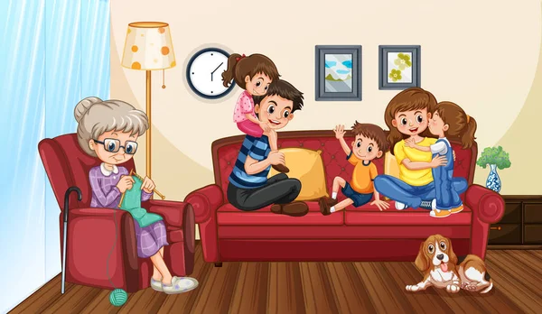 Σκηνή Τους Ανθρώπους Στην Οικογένεια Χαλάρωση Στο Σπίτι Εικονογράφηση — Διανυσματικό Αρχείο