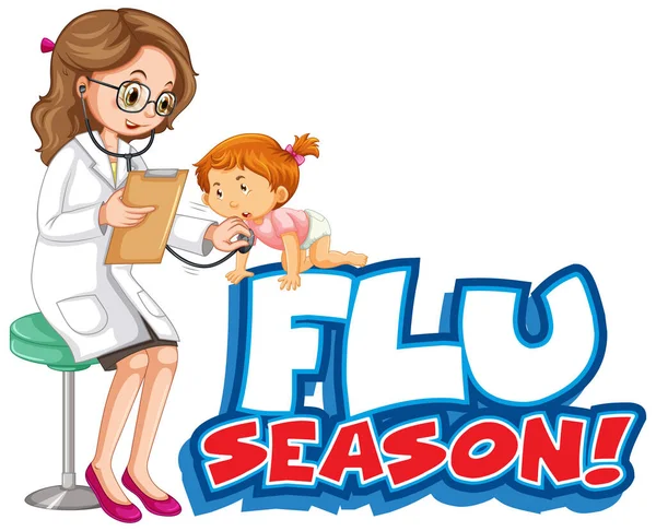 Font Design Word Flu Season Doctor Girl Illustration — Stock Vector