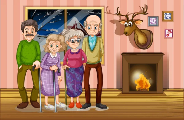 Ηλικιωμένοι Που Διαμένουν Στο Σπίτι Εικονογράφηση — Διανυσματικό Αρχείο