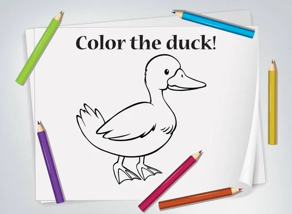 Niños Pato Para Colorear Hoja Trabajo Ilustración — Vector de stock