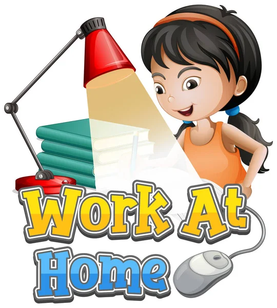 Font Design Work Home Girl Doing Homework Illustration — Stock Vector