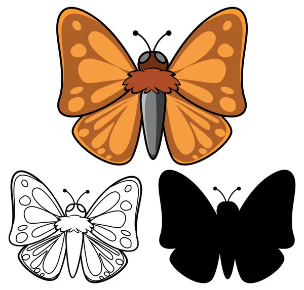 Set Von Schmetterling Cartoon Illustration — Stockvektor