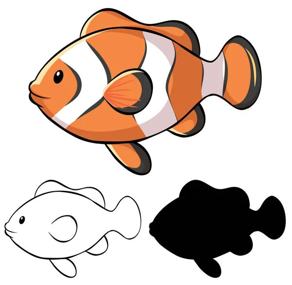 Set Clownfish Cartoon Illustration — Stock Vector