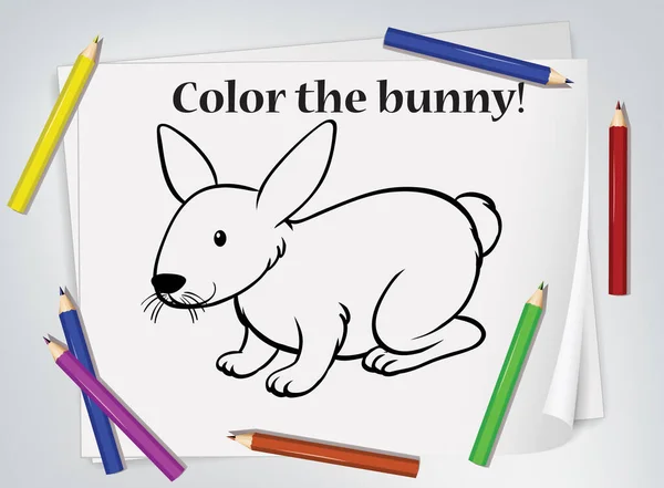 Niños Conejito Para Colorear Hoja Trabajo Ilustración — Vector de stock