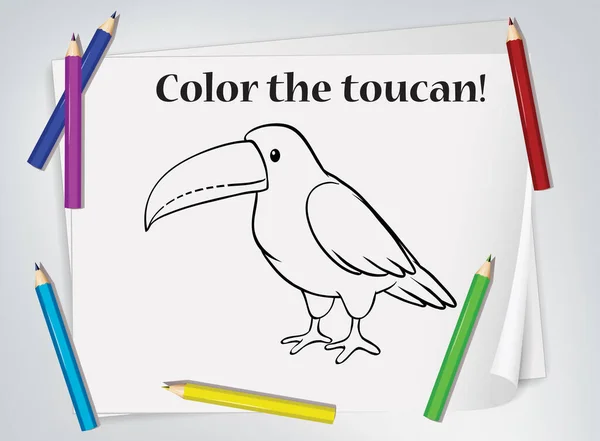 Children Toucan Coloring Worksheet Illustration — Stock Vector