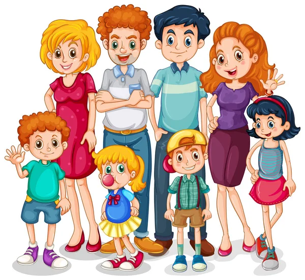 Rodinní Příslušníci Rodiči Dětmi Bílém Pozadí Ilustrace — Stockový vektor