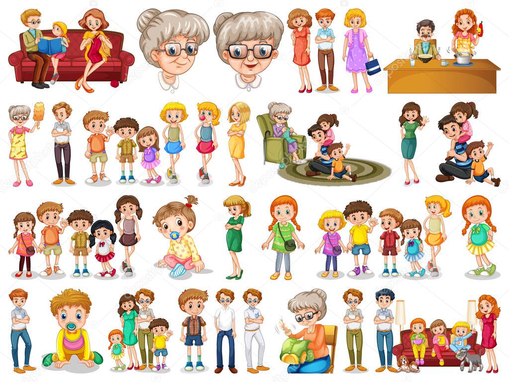 Group of family member characters illustration
