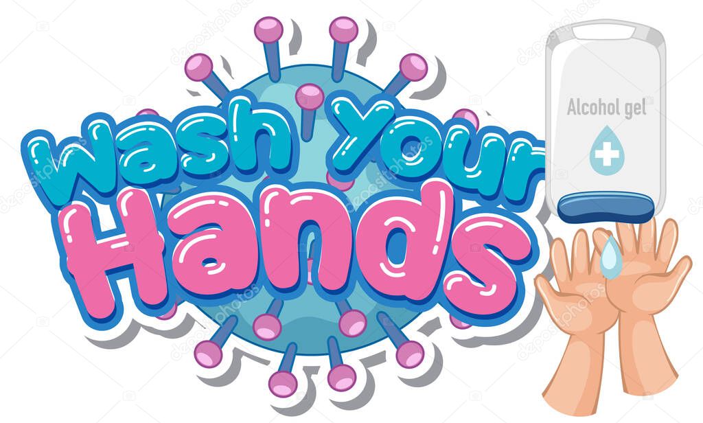 Wash your hands poster design with alcohol gel and hands illustration