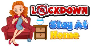 Coronavirus poster tasarımı ve kadın örgü illüstrasyonuyla kelime kilitlenmesi.