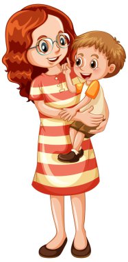 Mutlu çocuk ve annesi beyaz arkaplanda