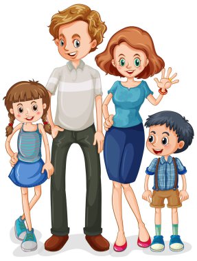 Beyaz arkaplan çiziminde aile üyesi çizgi film karakteri