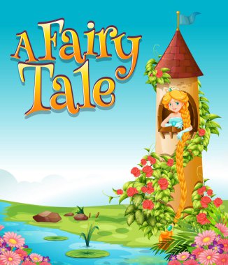 Kelimesi kelimesine yazı tipi tasarımı kulede prensesle birlikte bir peri masalı