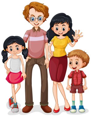Beyaz arkaplan çiziminde aile üyesi çizgi film karakteri