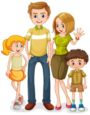 Beyaz arkaplan illüstrasyonunda mutlu aile karakteri