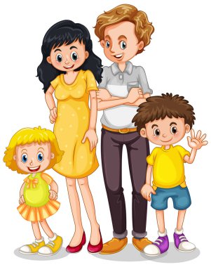 Beyaz arkaplan resimlerinde ebeveynleri ve çocukları olan aile üyeleri