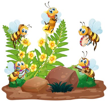 Beyaz arkaplanda uçuşan arılar