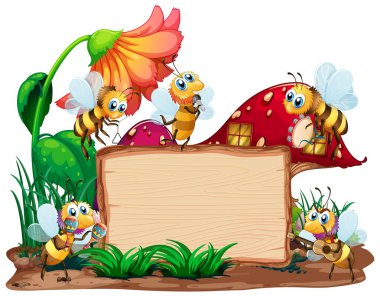 Bahçe arkaplanındaki böceklerle sınır şablonu tasarımı