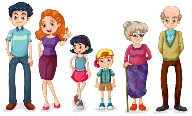 Beyaz arkaplan resimlerinde ebeveynleri ve çocukları olan aile üyeleri