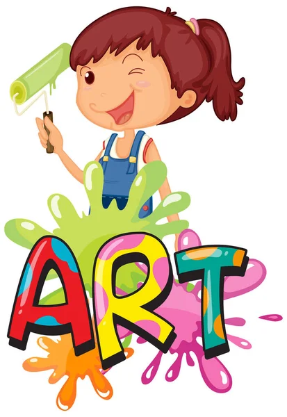 Font Design Word Art Cute Girl Painting Illustration — Stock Vector