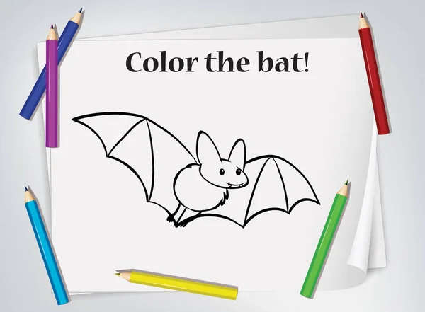 Bat Colouring Worksheet Template Illustration — Stock Vector