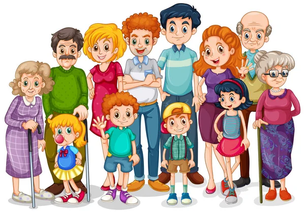 Illustration Des Membres Famille Avec Enfants Tous Les Parents — Image vectorielle