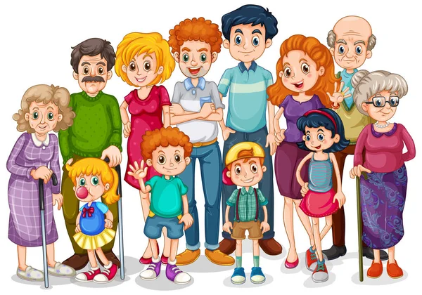 Familieleden Met Kinderen Alle Familieleden Illustratie — Stockvector