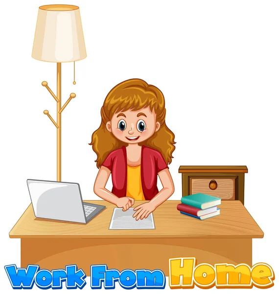 Scene Woman Working Computer Home Illustration — Stock Vector