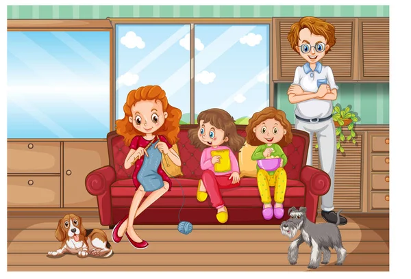 Scena Con Persone Famiglia Rilassante Casa Illustrazione — Vettoriale Stock