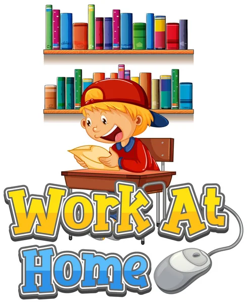 Font Design Work Home Boy Doing Homework Illustration — Stock Vector