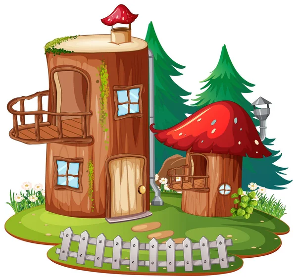 Fantasy Log House Sfondo Bianco Illustrazione — Vettoriale Stock