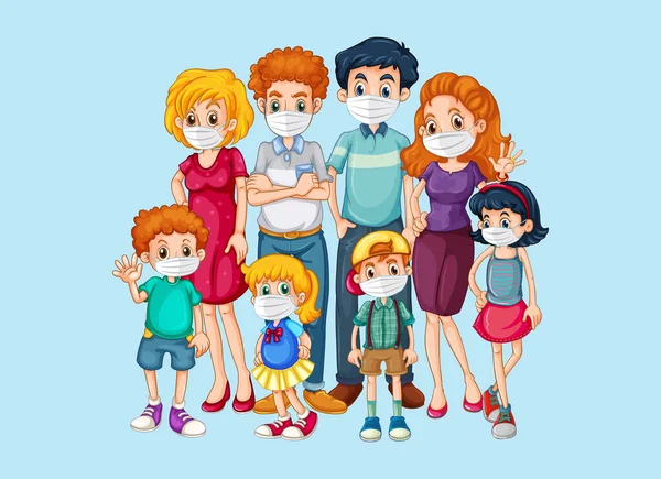 Miembro Familia Con Máscara Ilustración — Archivo Imágenes Vectoriales